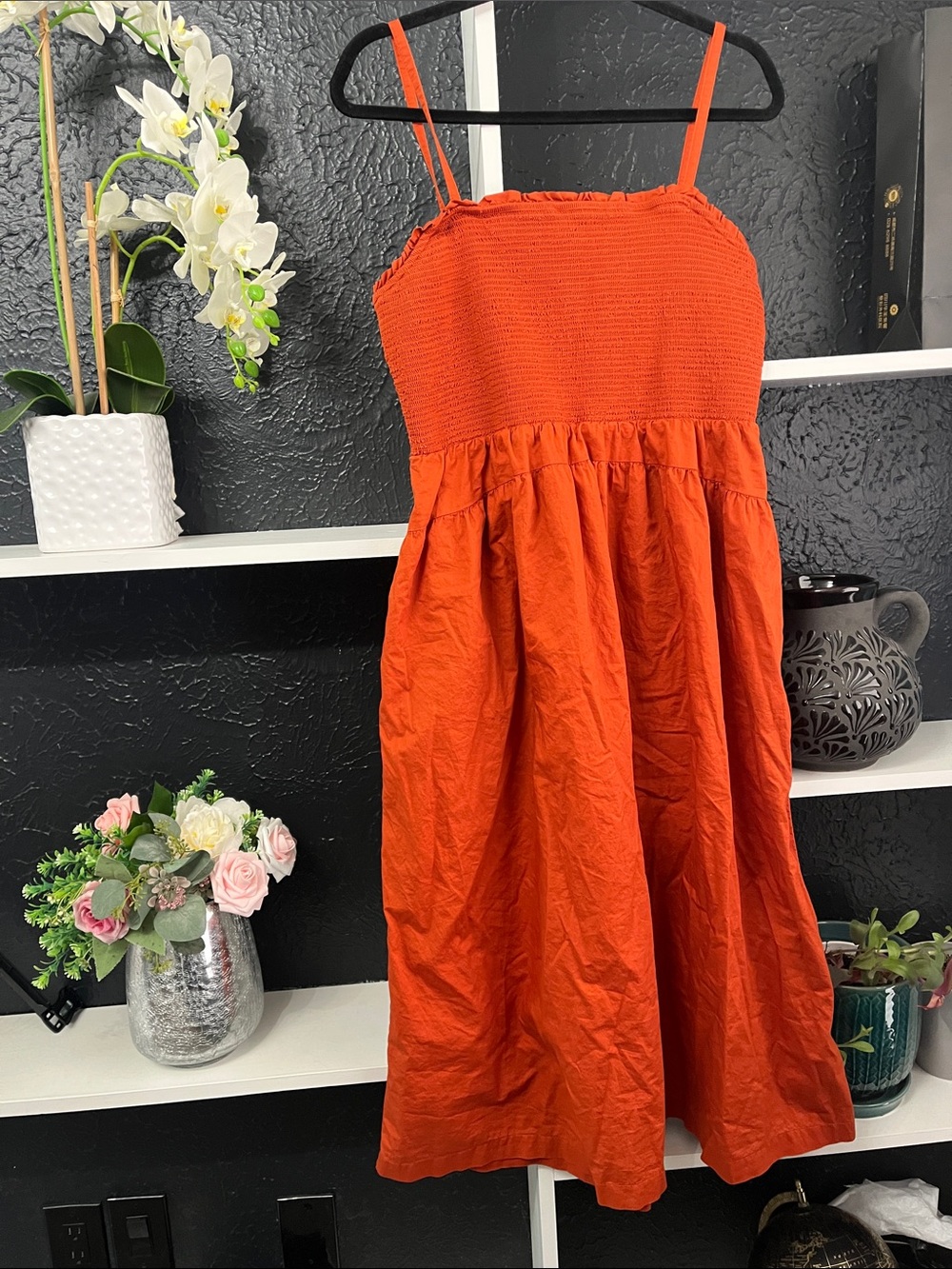 Old Navy Orange Smocked Sundress with Spaghetti Straps